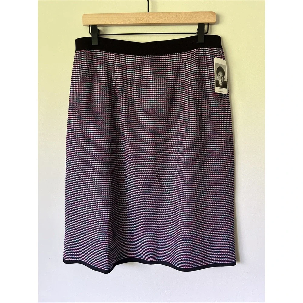 NWT Exclusively Misook Knee Length Acrylic Knit Skirt Size Large Black Pastel